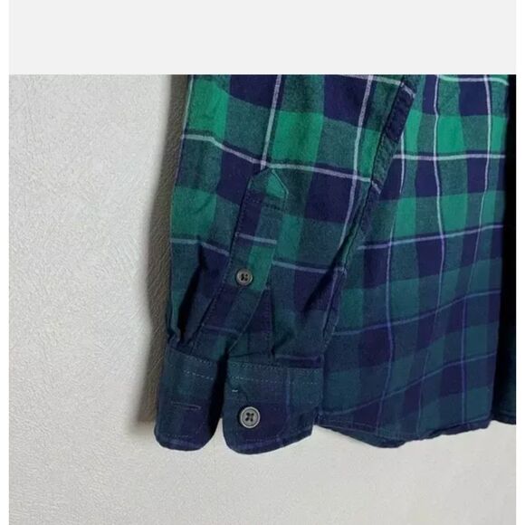 Cat & Jack Green Navy Blue Plaid Ombre Long Sleeve Flannel Button-Up Sz S 6/7 - Picture 2 of 2